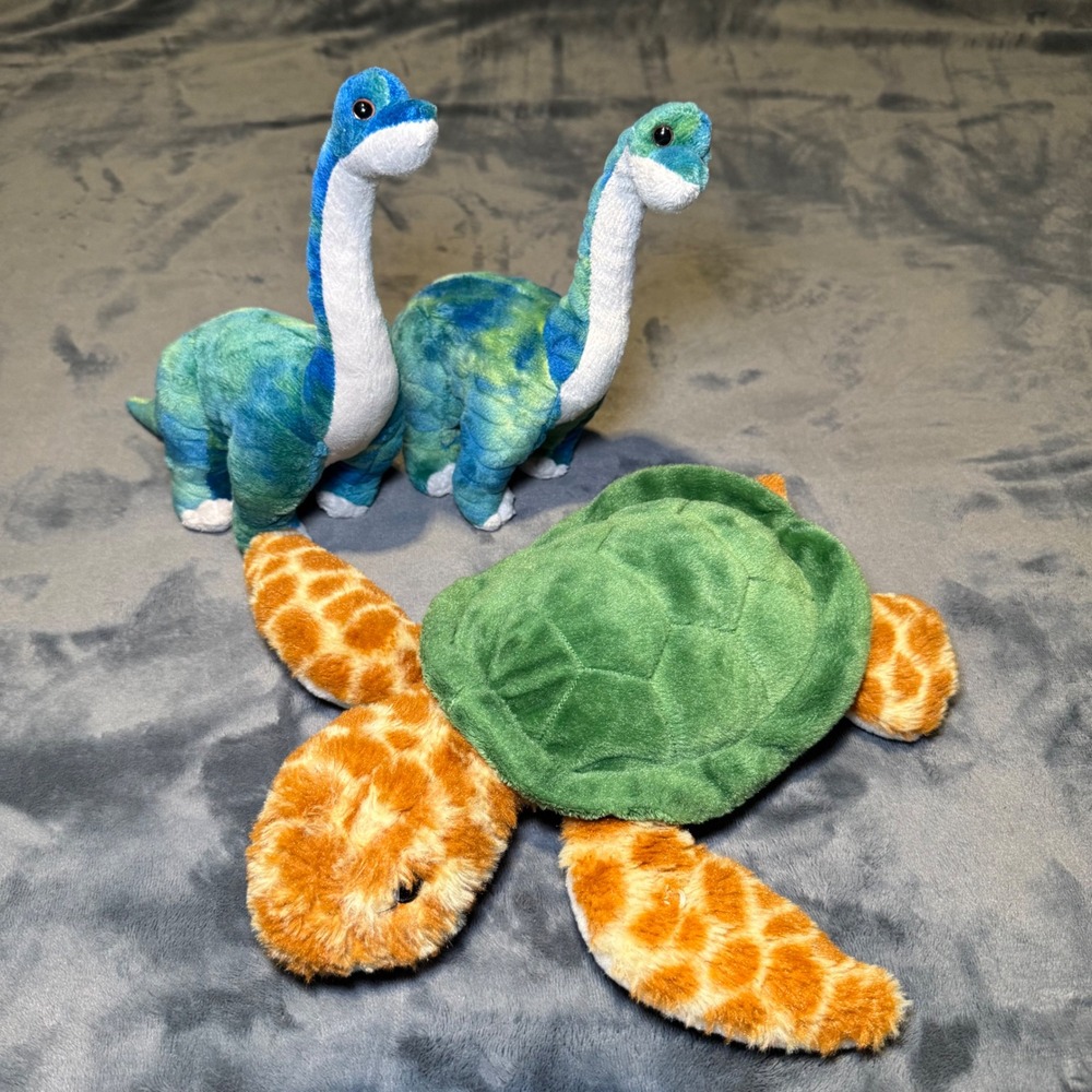 Wild Republic Plush Toys Lot of 3 - Sea Turtle & Dinosaurs Stuffed Animals Kids